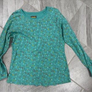 Cabela's Teal Triangle Print Long Sleeve Tee